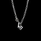 Heart Checker Pendant Alloy Necklace 1pc - Silver & Black & White - One Size