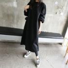 Puff-sleeve Long Pullover Dress Black - One Size