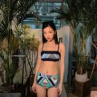 Set: Patterned Bikini + Short-sleeve Cover Up T-shirt