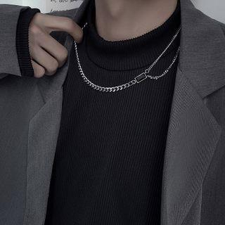 Faux Crystal Pendant Stainless Steel Layered Necklace