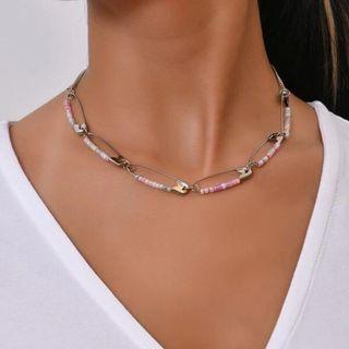 Beaded Pin Necklace Necklace - Silver - One Size