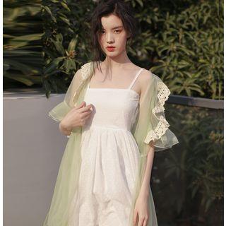 Set: Spaghetti-strap A-line Midi Dress + Ruffle Light Jacket