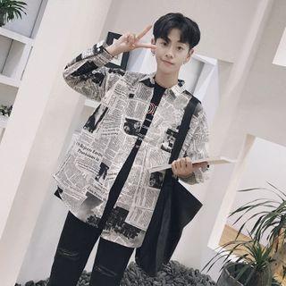 Newspaper Print Shirt Jacket
