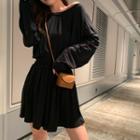 Set: Plain Long-sleeve Loose-fit T-shirt + Shorts