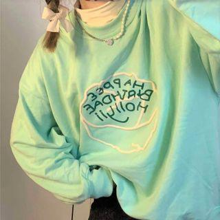 Lettering Sweatshirt Sweatshirt - Mint Green - One Size
