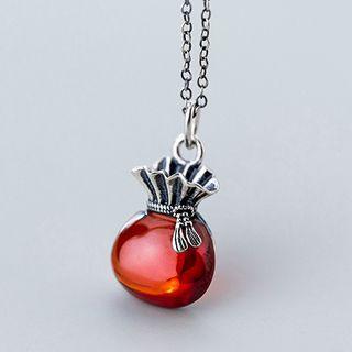 925 Sterling Silver Stone Money Bag Pendant Necklace S925 Sterling Silver Pendant Necklace - One Size