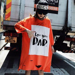 Long-sleeve Lettering Ripped T-shirt Dress