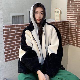 Two-tone Zip-up Jacket White & Black - One Size