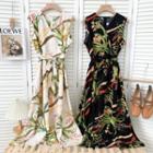 Sleeveless Floral Midi Dress With Sash In 12 Colors