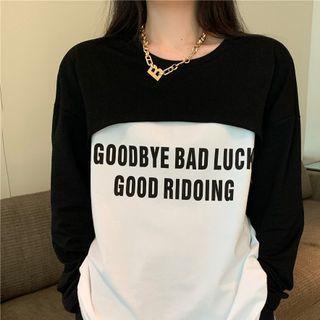 Mock Two Piece Letter Print T-shirt Black & White - One Size