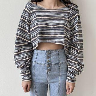 Extra Long-sleeve Stripe Crop Top