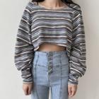 Extra Long-sleeve Stripe Crop Top