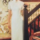 Short-sleeve Midi A-line Lace Qipao