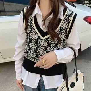 Floral Sweater Vest Floral - Black & White - One Size
