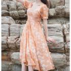 Floral Print Sweetheart-neckline Midi A-line Dress