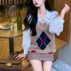 Heart Pattern Sweater Vest / Blouse