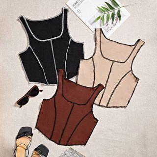 Square-neck Paneled Crop Tank Top