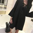 Bell-sleeve Lace-up A-line Dress