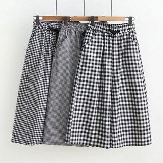 Cropped Check Wide Leg Pants