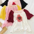 Printed Color-block Ruffle Trim Short-sleeve Top