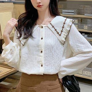 Collared Ruffle Peter Pan Collar Long-sleeve Shirt