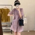 Short-sleeve Plain Ruffled Sheer Shift Dress