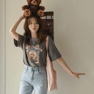 Bear Letter Print Boxy T-shirt