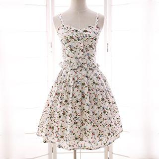 Set: Floral Print Strap Top + Skirt