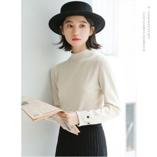 Button-up Cuff Long-sleeve Knit Top