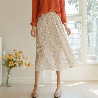 Floral Pleated Long Chiffon Skirt