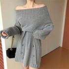 Off-shoulder Mini A-line Sweater Dress