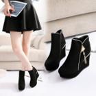 Piped Tassel Wedge Ankle Boots