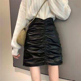 Faux Leather Ruched Mini Pencil Skirt