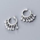 925 Sterling Silver Rhinestone Fringed Earring Silver - One Size