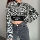 Set: Lettering Cropped Tank Top + Zebra Print Cropped Pullover