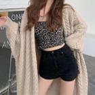 Cable-knit Cardigan / Leopard Tube Top