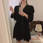 Puff-sleeve Single Breast Velvet Dress As Shown In Figure - One Size