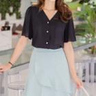 Plus Size Faux-pearl Button V-neck Chiffon Blouse