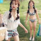 Set: Patterned Bikini + Shorts + Cover Up