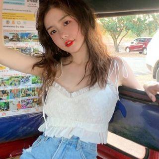Embroidered Shoulder-tie Crop Top White - One Size