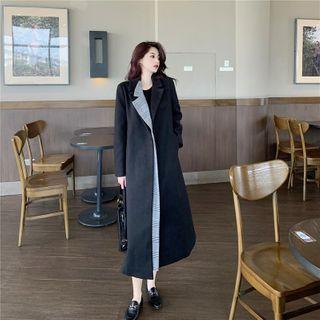 Plaid Panel Long Coat Black & Gray - One Size