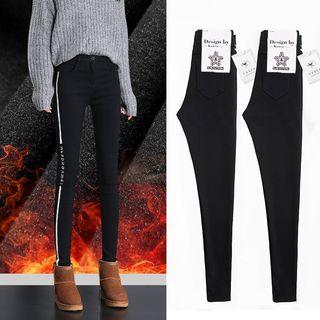 Contrast Trim Lettering Skinny Pants
