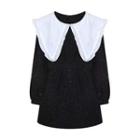 Puff-sleeve Two-tone Mini Collared Dress Black - One Size