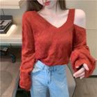 Cold-shoulder Pointelle Knit Sweater