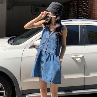 Sleeveless Single Breasted Denim Dress / Plain Camisole