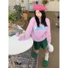 Letter Embroidered Sweater Letter Embroidery - Pink - One Size