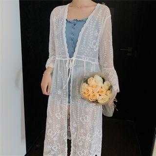 Bell-sleeve Lace Open Front Jacket White - One Size