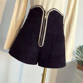 Zip Velvet Wide-leg Shorts