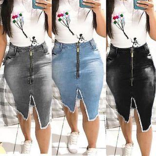 High Waist Zip-up Skirt