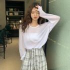 Long-sleeve Cutout Top / Plaid Wide-leg Pants